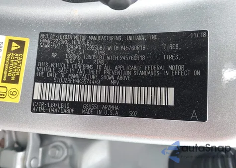 2019 Toyota Highlander Xle from USA, damaged, VIN 5TDJZRFH4KS574449
